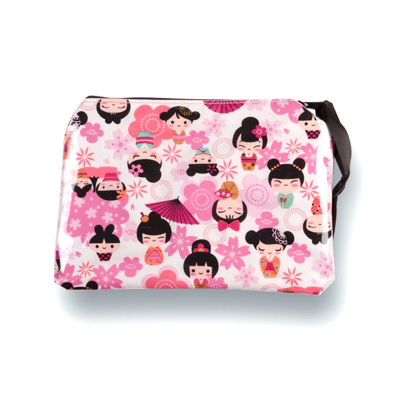 Yancha Flowers and Kokeshi Cosmetic Bag