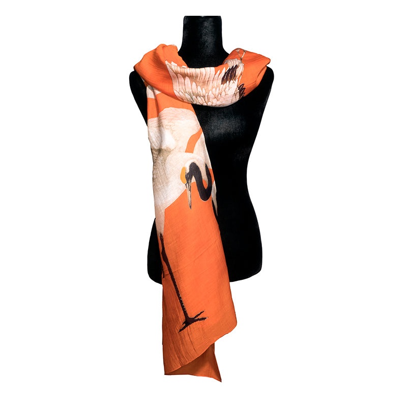 Standing Cranes Scarf-Orange