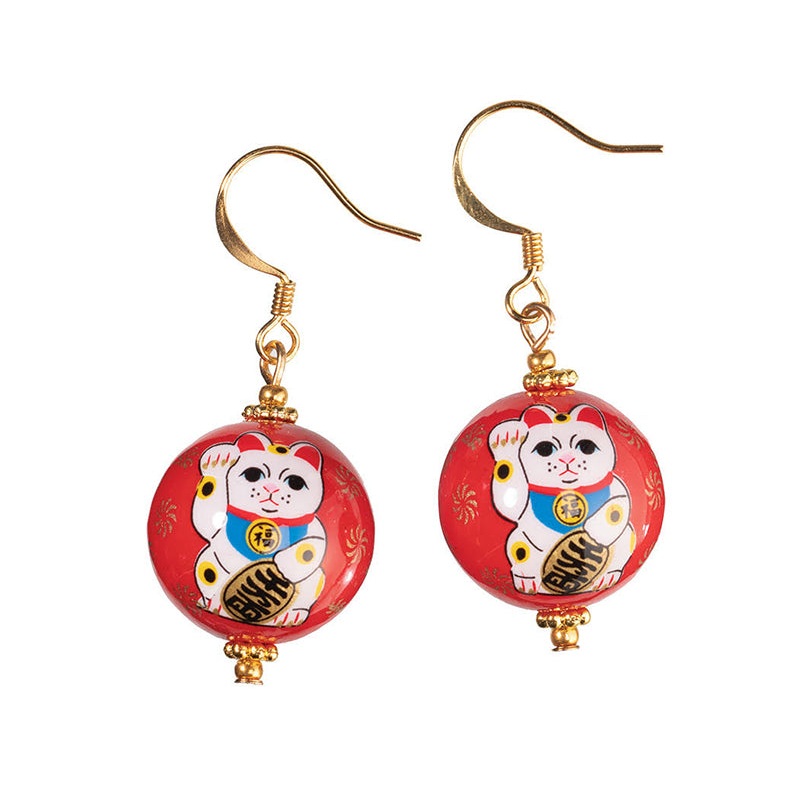 Maneki Neko Tensha Bead Earrings