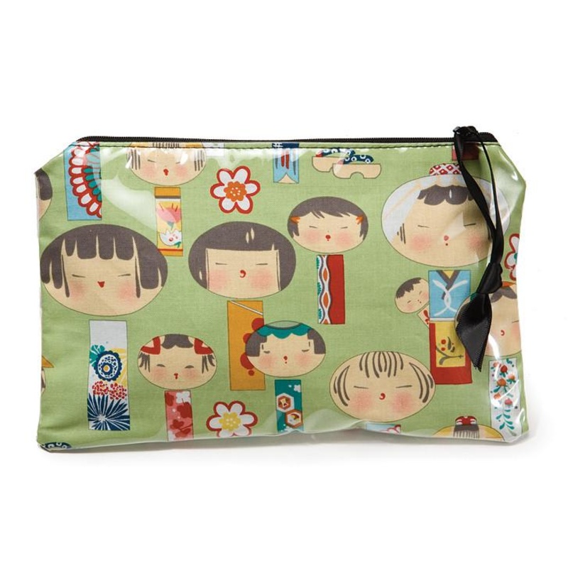 Yancha Kokeshi Print Cosmetic Bag-Green Tea