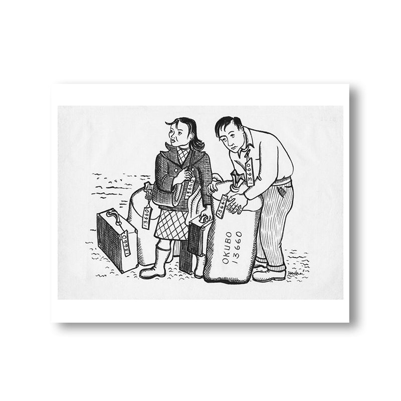 Print Min and Toku Standing with Their Luggage By Min Okubo