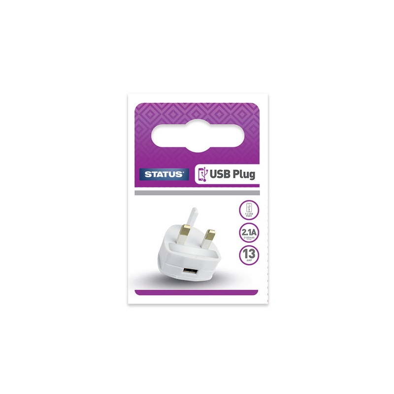 1 x USB Charging Port Power Adaptor – White Plug – 2100mA-1 pk