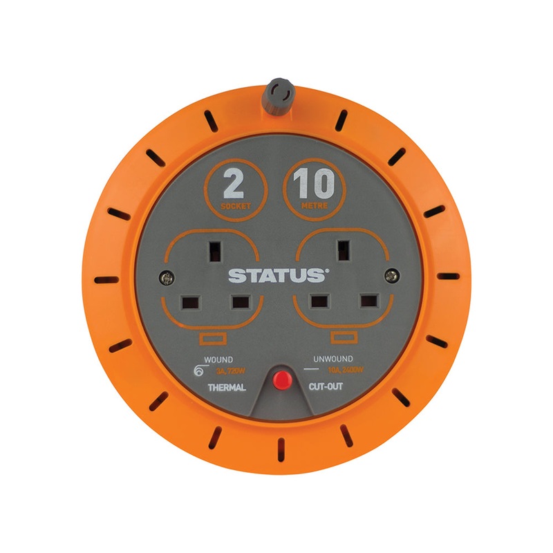 10 Mtr – 10 amp – 2 Socket Outlet with Thermal Cut Out -Cassette Reel – 1 pk