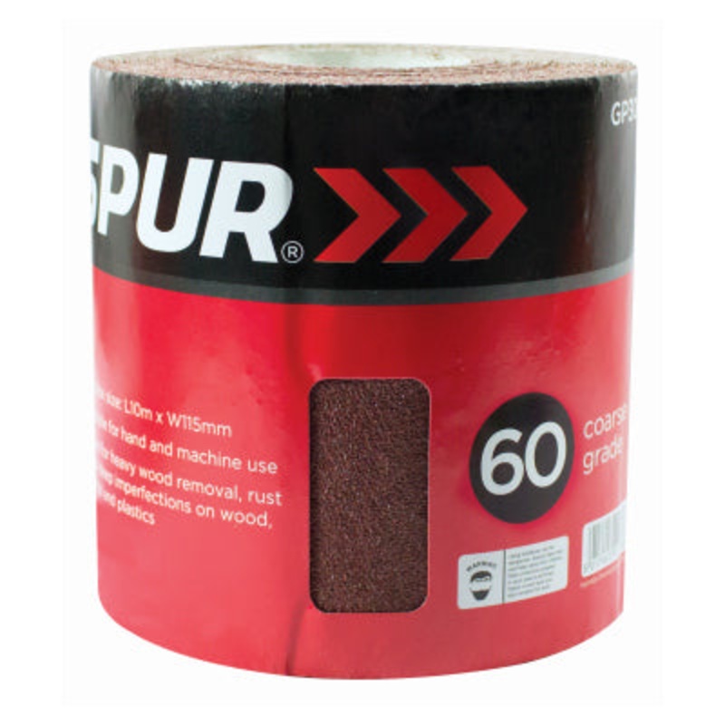 BLACKSPUR ALUMINIUM OXIDE FINISHING PAPER – GRADE 60 – 10M X 115 MM
