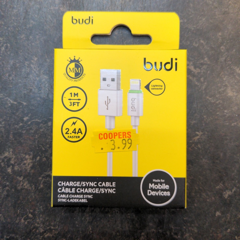 Budi USB to IPHONE charger cable 1m