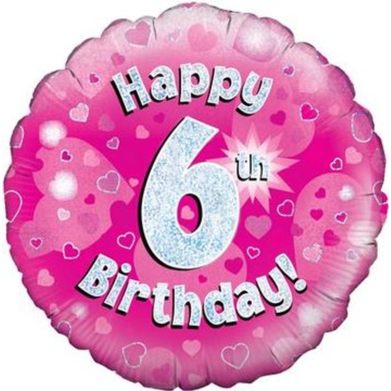 18inch Happy 6th Birthday Pink Holographic
