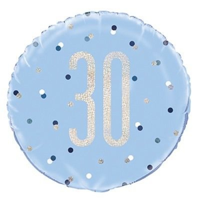 Blue Glitz 30th Birthday Prismatic Foil 18 Balloon