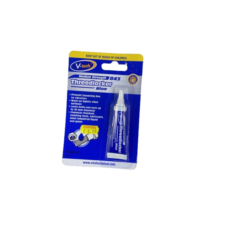 V-Tech Medium Strength 843 Threadlocker Blue 6ml