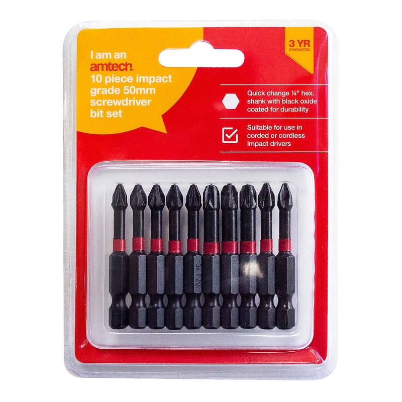 AMTECH 10 PCS IMPACT GRADE 50mm SCREWDRIVER BIT SET