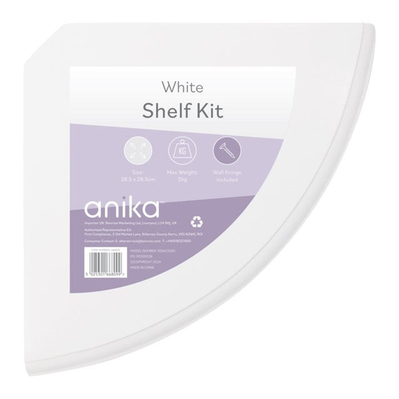 Anika 28.5cm x 28.5cm White Corner ShelfWith Brackets & Fixings
