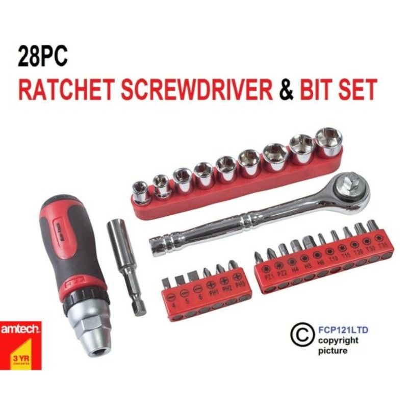 AMTECH  RATCHET SCREWDRIVER & BIT SET 28PC