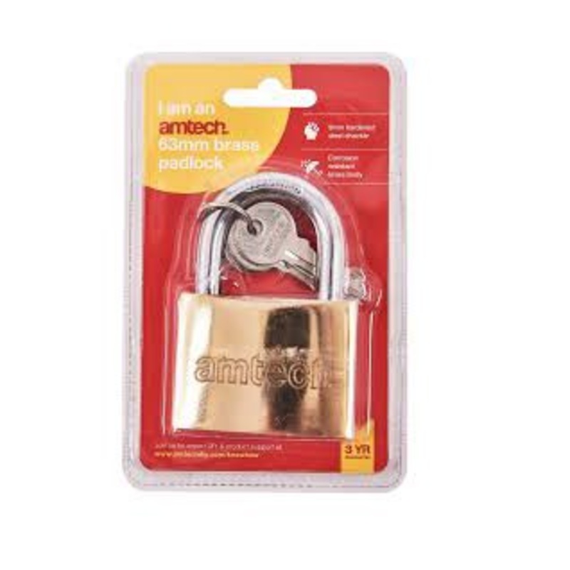 AMTECH PADLOCK BRASS 63MM