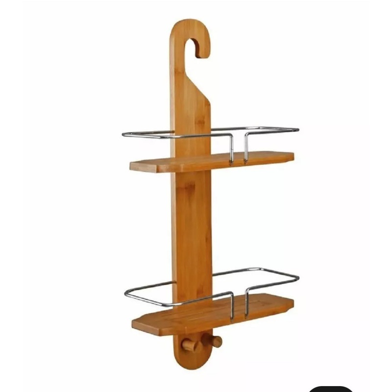 BLUECANYON 2 TIER SHOWER CADDY WITH HOOKS BAMBOO