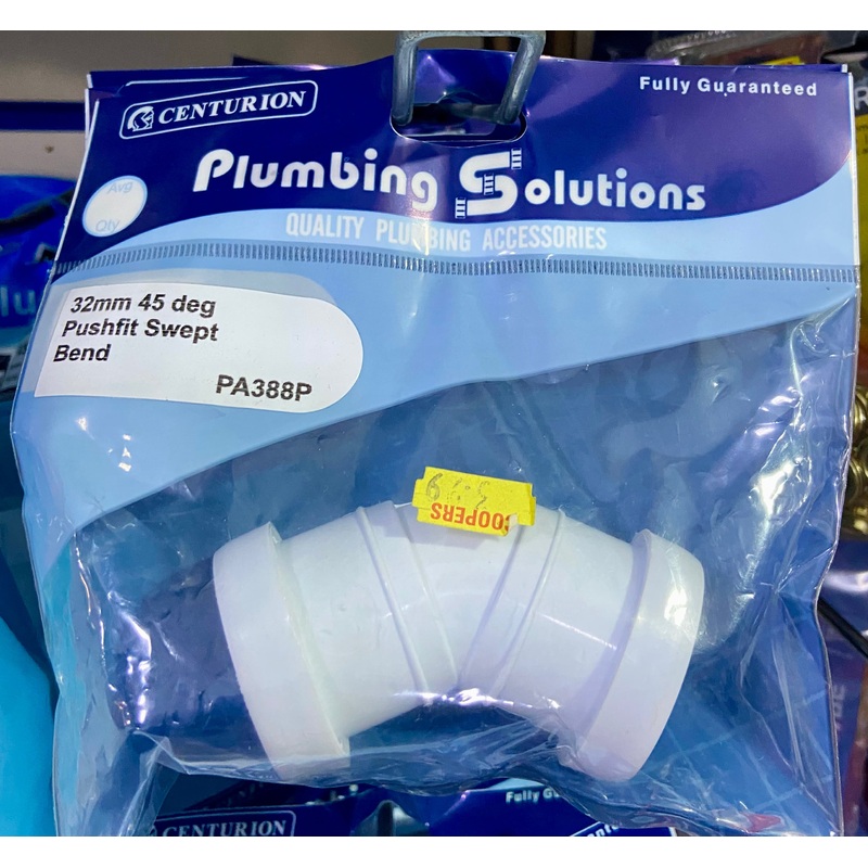 CENTURION PLUMBING SOLUTIONS 32mm 45 DEG PUSHFIT SWEPT BEND