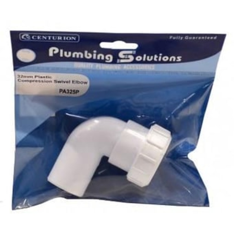 CENTURION PLUMBING SOLUTIONS 32mm PLASTIC COMPRESSION SWIVEL ELBOW