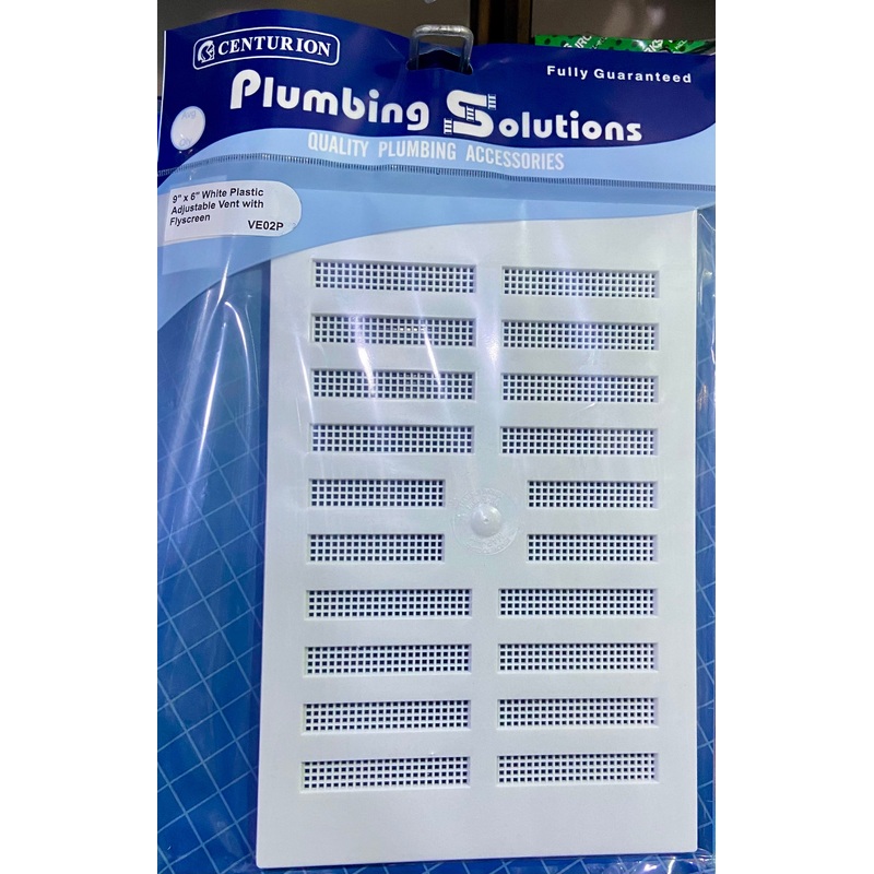 CENTURION PLUMBING SOLUTIONS 9 x 6 WHITE PLASTIC ADJUSTABLE VENT WITH FLYSCREEN