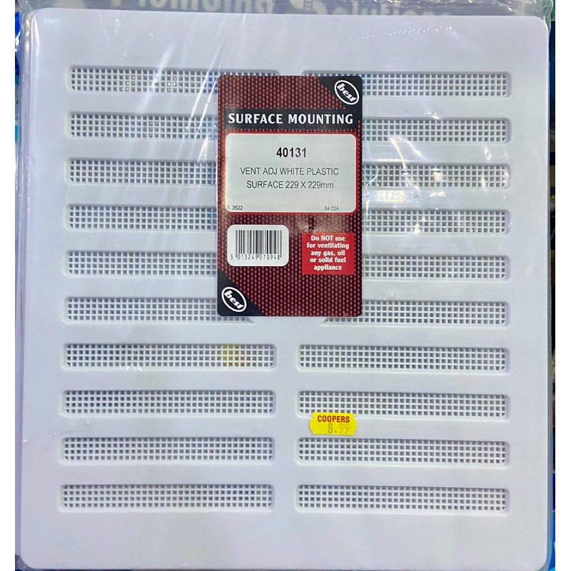 VENT ADJUSTABLE WITH PLASTIC SURFACE 229 x 229mm
