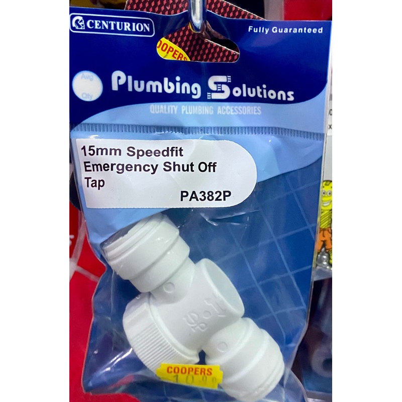 CENTURION PLUMBING SOLUTIONS 15mm SPEEDFIT EMERGENCY SHUT OFF TAP