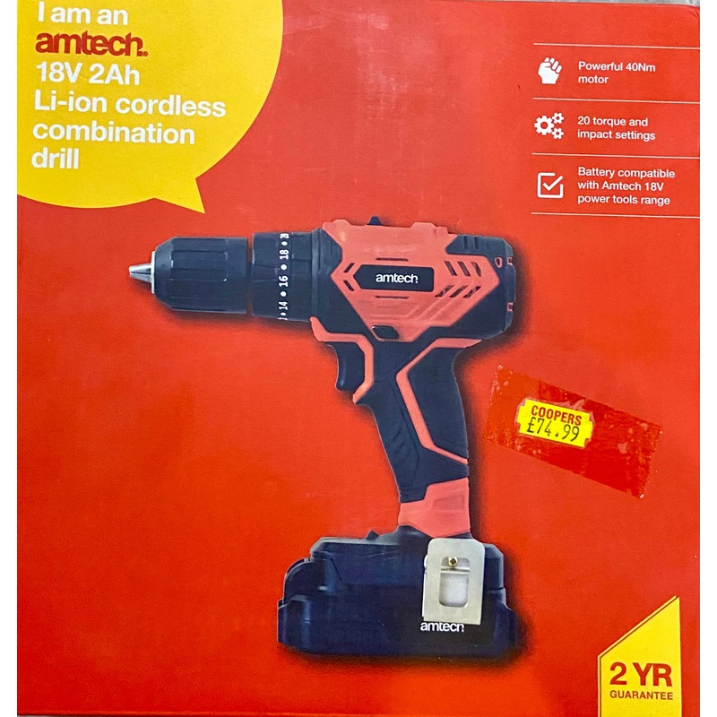 AMTECH 18V 2AH LI-ION CORDLESS COMBINATION DRILL