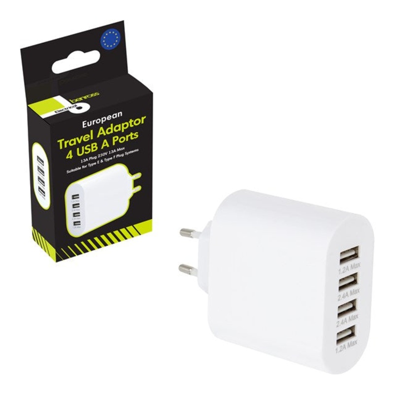 2 Pin Euro 4 Port USB Travel Adaptor