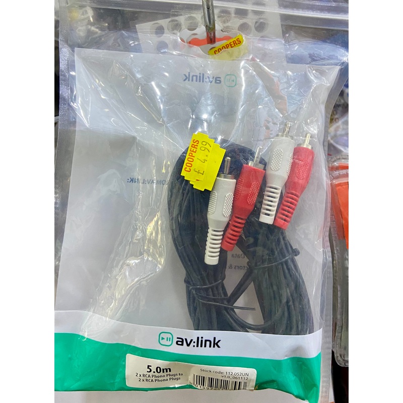 AV LINK 5.0m 2xRCA PHONO PLUGS 2xRCA PHONO PLUGS