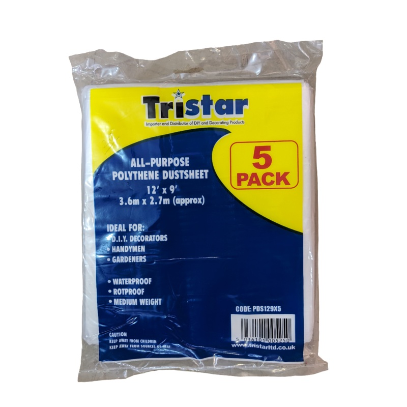 TriStar All Purpose Polythene Dustsheet 12′ x 9′ (3.6mx2.7m) Approx
