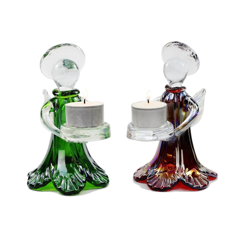AMELIA ART GALSS TEA LIGHT CANDLE HOLDER LIME GREEN