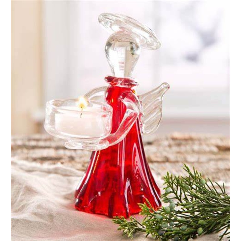 AMELIA ART GALSS TEA LIGHT CANDLE HOLDER RED