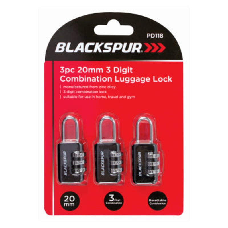 3PC 20MM 3 DIGIT COMBINATION LUGGAGE LOCKS