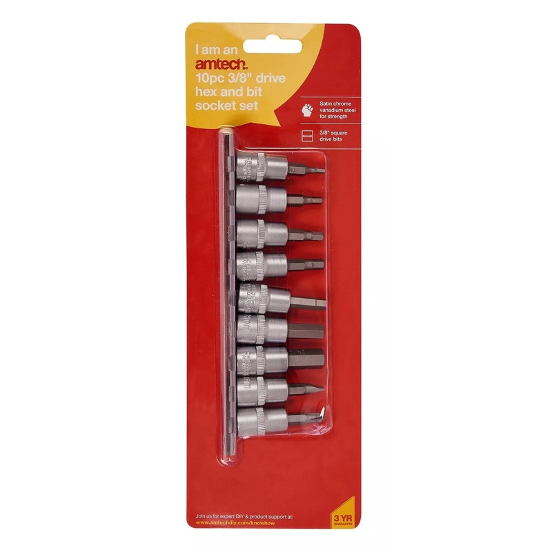 AMTECH 10pc 3/8 DRIVE HEX AND BIT SOCKET SET
