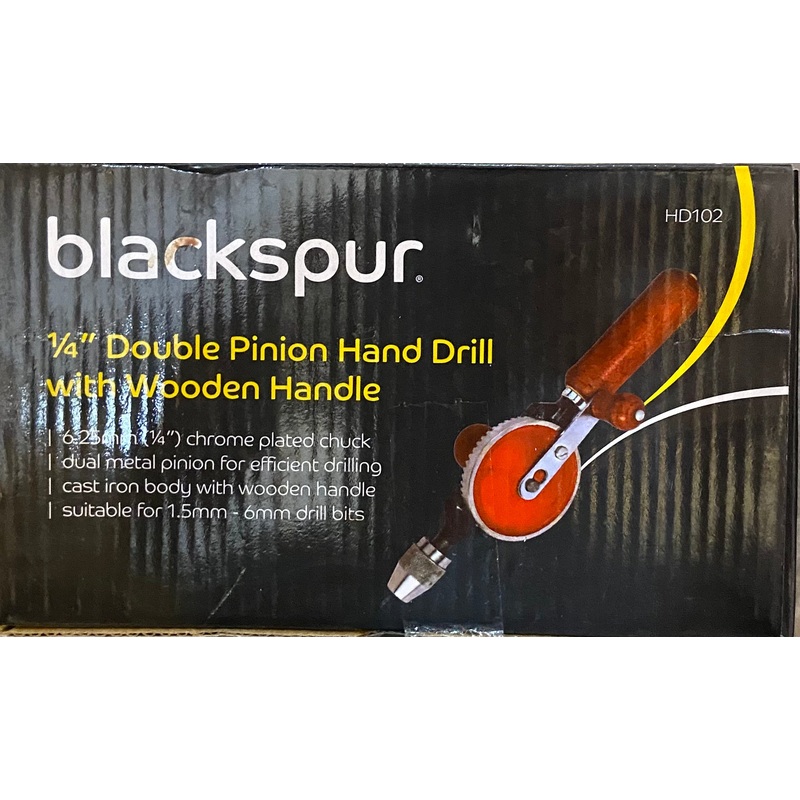 BLACKSPUR 1/4 DOUBLE PINION HAND DRILL WITH WOODEN HANDLE