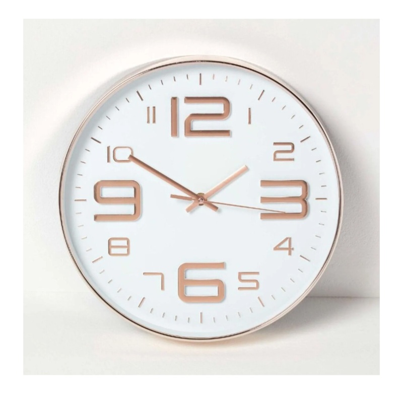 30cm Wall Clock Round Copper Effect Quartz