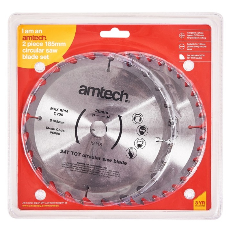 AMTECH 2 PIECE 185mm CIRCULAR SAW BLADE SET