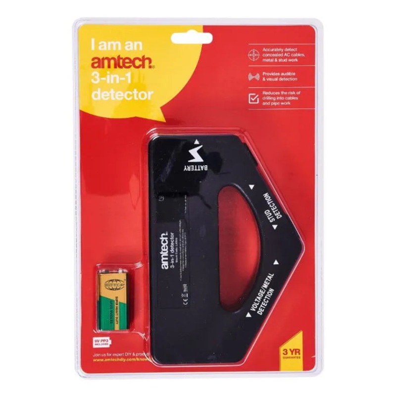 Amtech 3-IN-1 Detector | AC Cable, Metal & Stud Detection