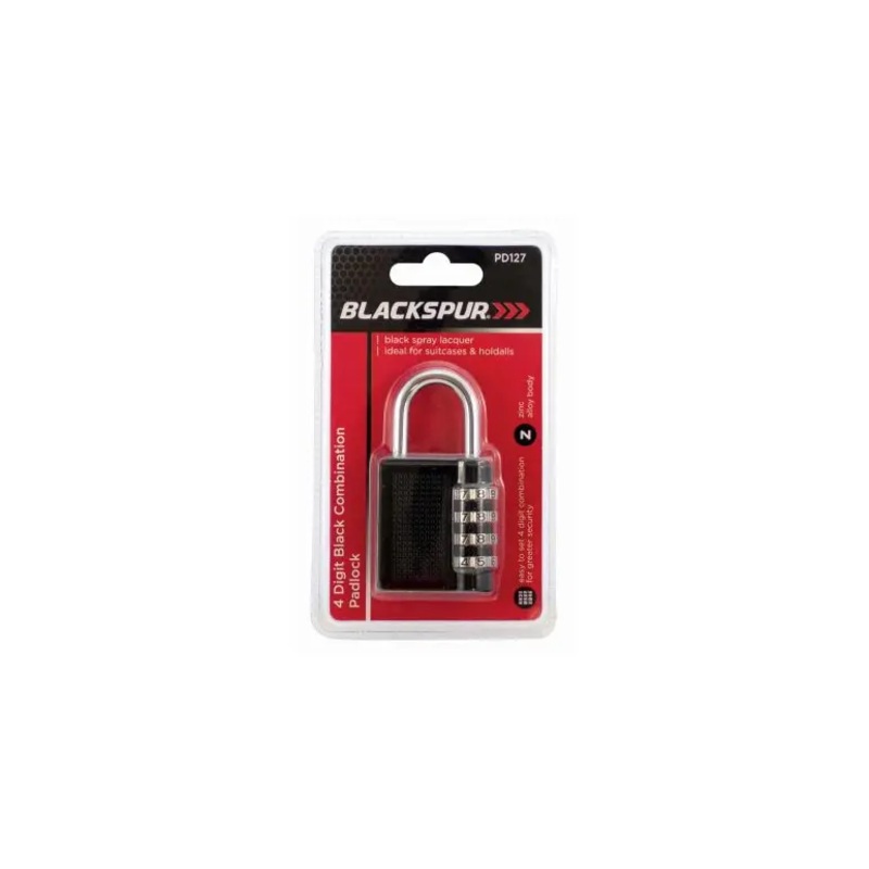 BLACKSPUR 4 DIGIT COMBINATION BLACK PADLOCK
