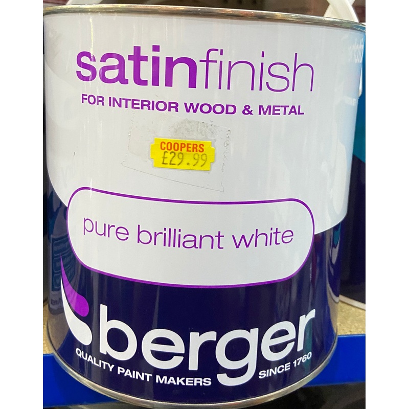 BERGER SATIN FINISH PURE BRILLIANT WHITE 2.5L