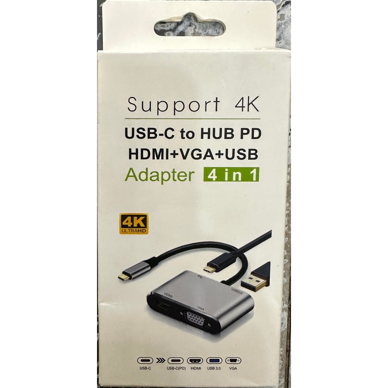 USB-C to HUB PD HDMI+VGA+USB 4 in 1
