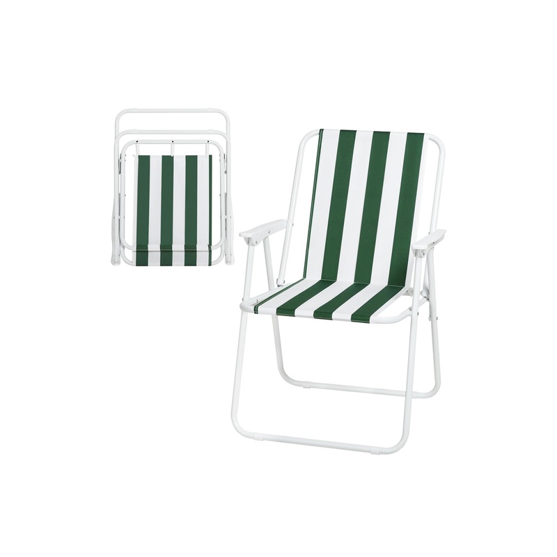Camping Chair, Lightweight Folding Chair for Outdoors, Fishing Chair with Armrests, Chair for Camping, Picnic, Beach, Garden, Terrace, White + Green