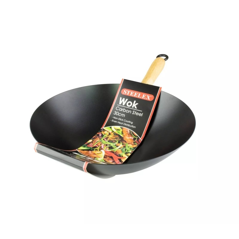 30cm Non Stick Wok Deep Frying Pan Carbon Steel Large Stir Fry Pan Cooking Kadai