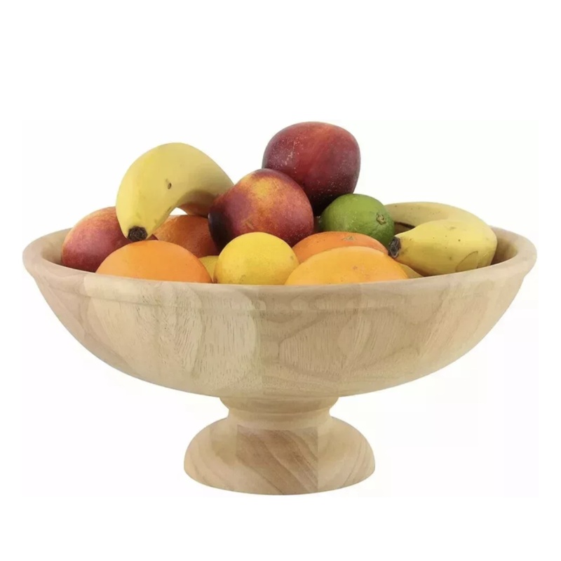 APOLLO RUBBERWOOD FOOTED FRUIT BOWL NATURAL WOOD 30 X 30 X 13.5 APPX