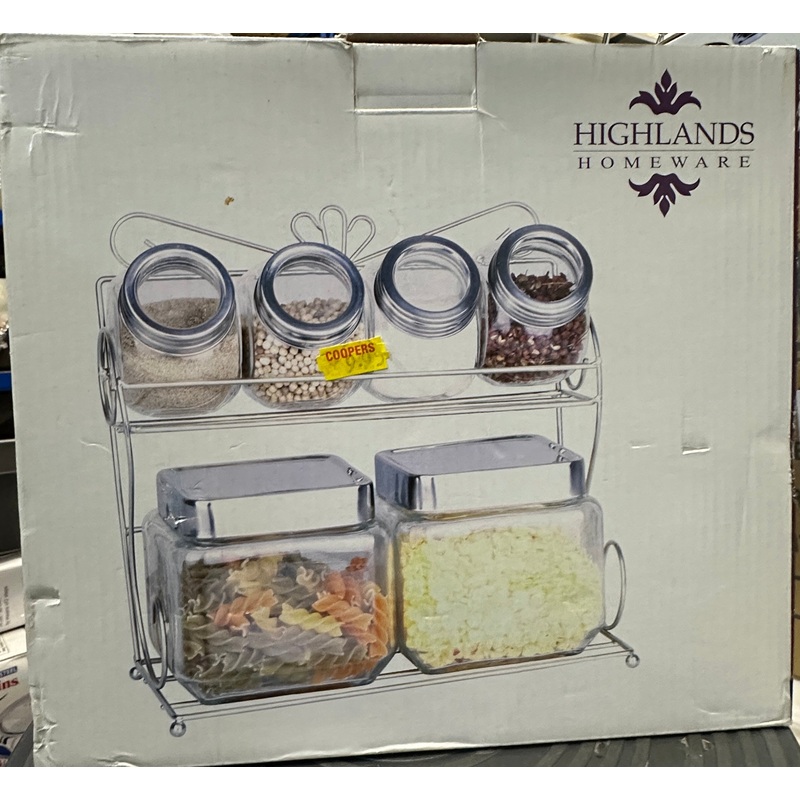 7 Pcs Glass Condiment Set With Rack