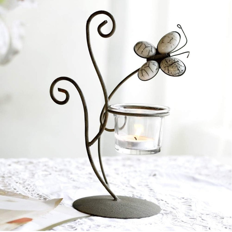 Candlestick European Wrought Iron Glass Simple Butterfly Home Accessories Romantic