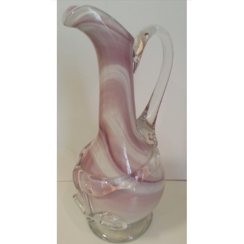 Vase Flower Pitcher with handle colored blue white glass Table decoration