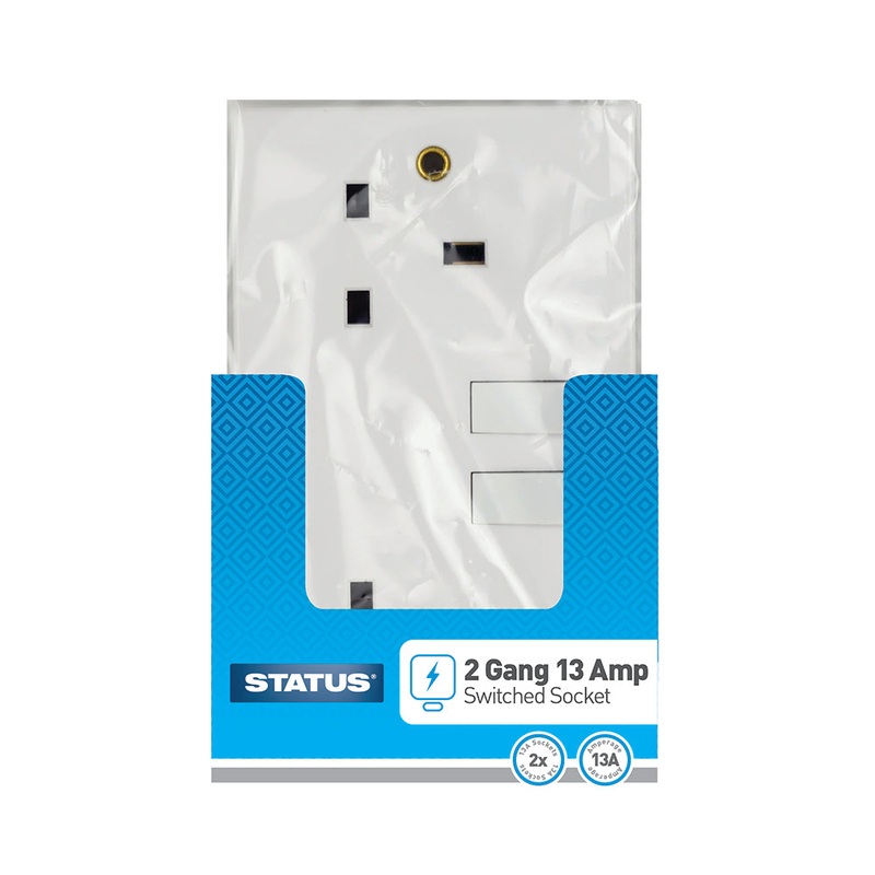 2 gang – 13 amp – Wall Socket – Switched – White – 1 pk