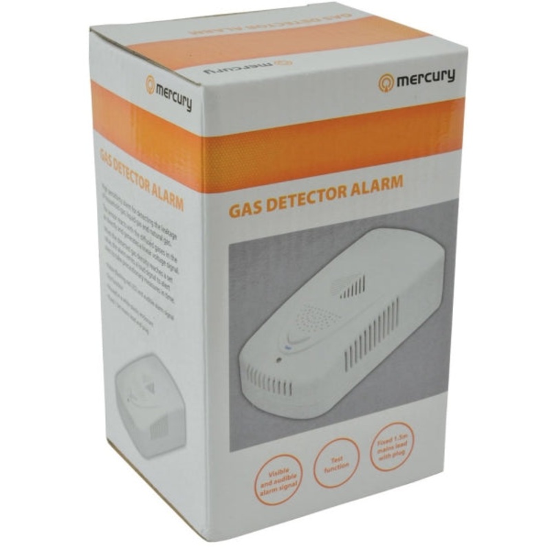Mercury UK Gas Detector Mains Powered Alarm For Gas, LPG, Butane in White