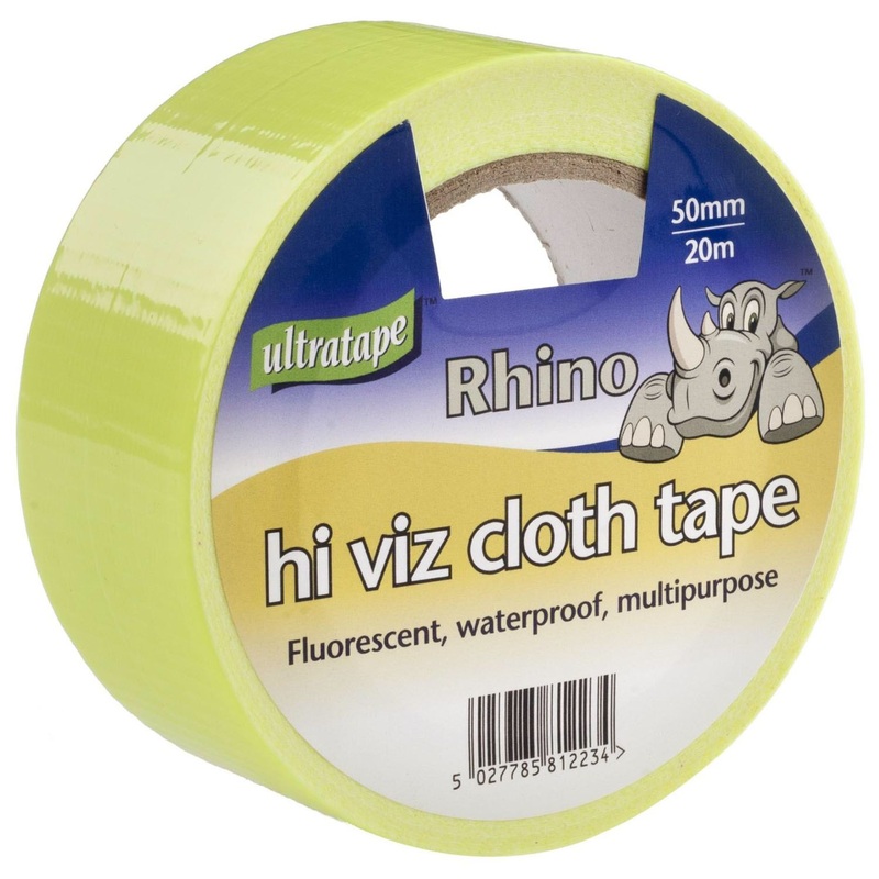 Ultratape Fluorescent Yellow High-Vis Reflective Cloth Tape, 50mm x 20m