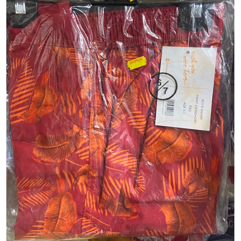 BOYS SAFARI PRINT SWIMSHORT RED AGE 6-7
