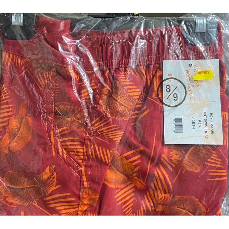 BOYS SAFARI PRINT SWIMSHORT RED AGE 8-9