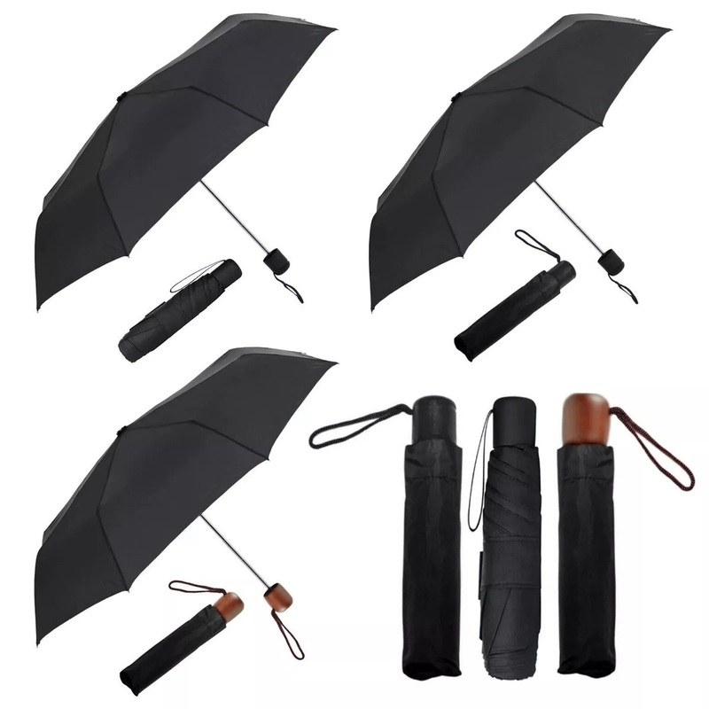 Black Umbrella Windproof Compact Travel Compact Folding Mens Womens Unisex