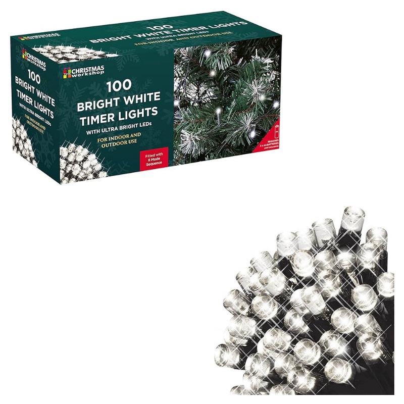 CHRISTMAS 100 BRIGHT  WHITE TIMER LIGHTS